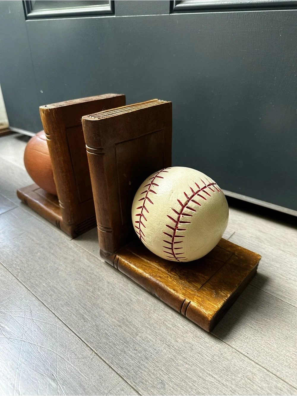 Vintage Solid Wood Baseball Football Sports Book Ends Made In Thailand Decor - Picture 5 of 8